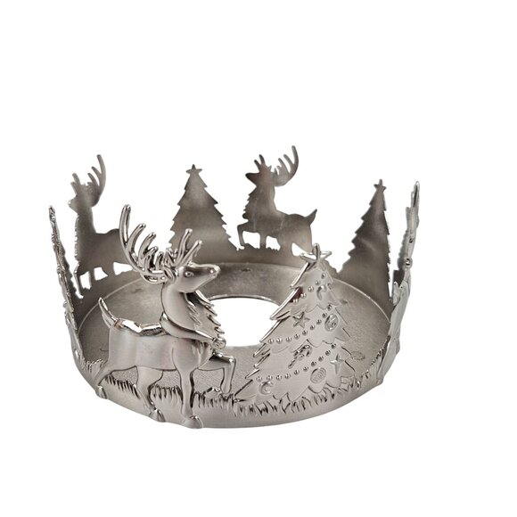 International Silver Holiday Reindeer Tree Pillar Holder 6.25 in Brushed Silver - Picture 5 of 10